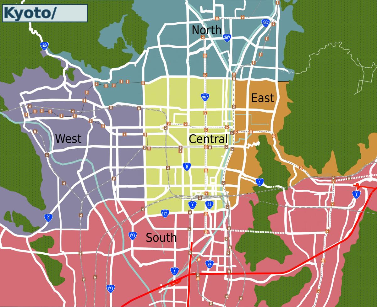 Mappa dei quartieri di Kyoto